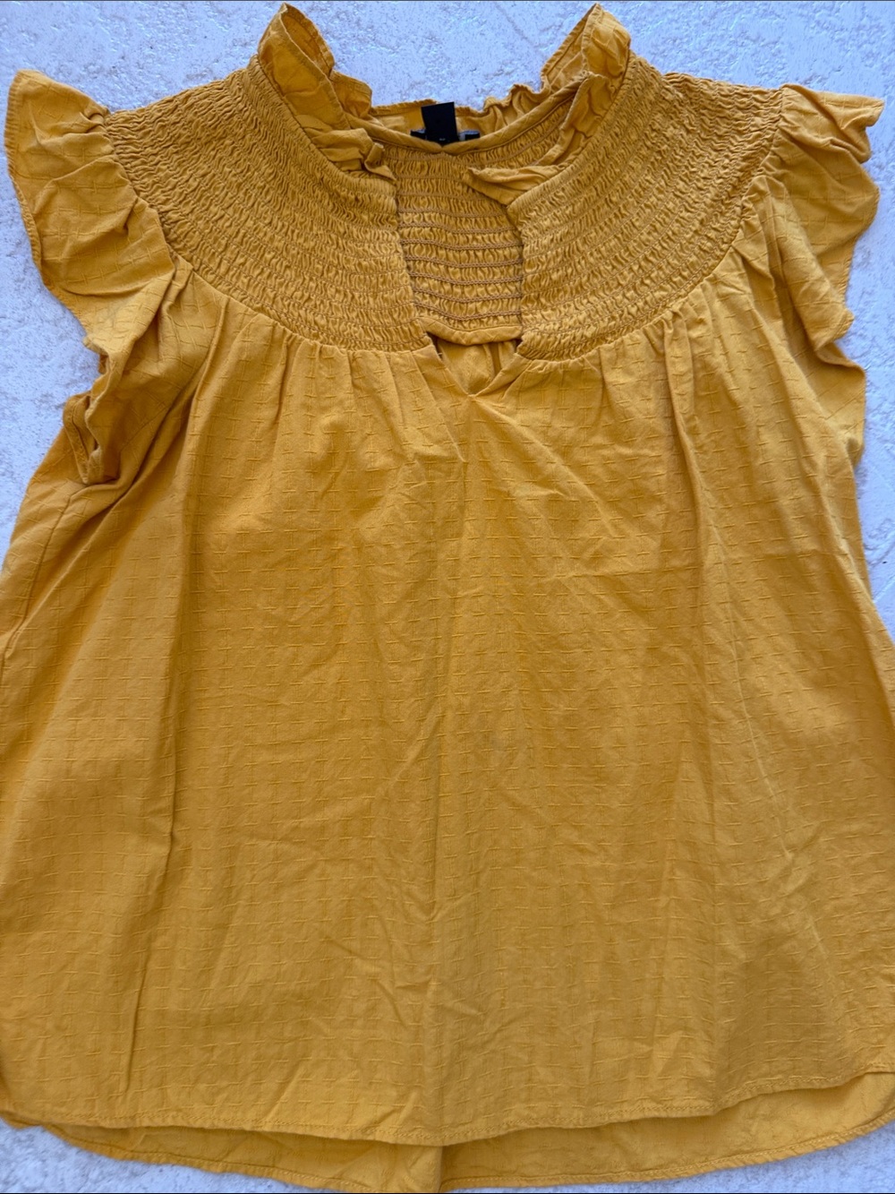 Ann Taylor Petite Golden Yellow Smocked Top